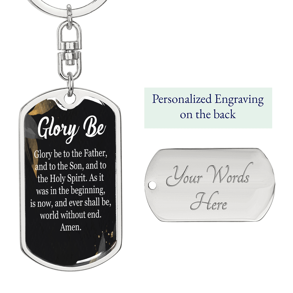 Catholic Glory Be Prayer Swivel Keychain Dog Tag Stainless Steel or 18k Gold-Express Your Love Gifts