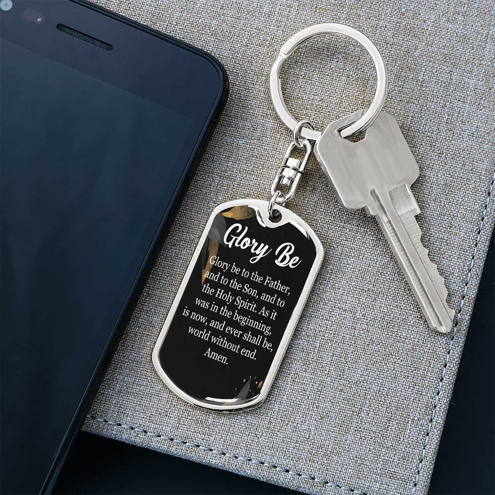 Catholic Glory Be Prayer Swivel Keychain Dog Tag Stainless Steel or 18k Gold-Express Your Love Gifts