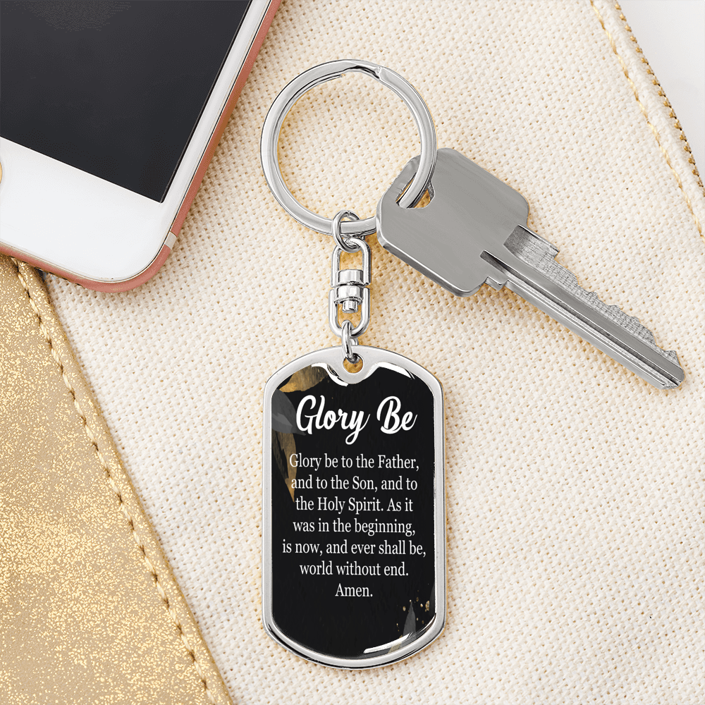 Catholic Glory Be Prayer Swivel Keychain Dog Tag Stainless Steel or 18k Gold-Express Your Love Gifts