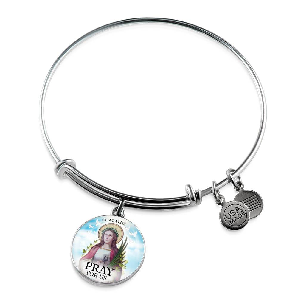 Catholic Saint Agatha Circle Bangle Bracelet Stainless Steel or 18k Gold" - Express Your Love Gifts