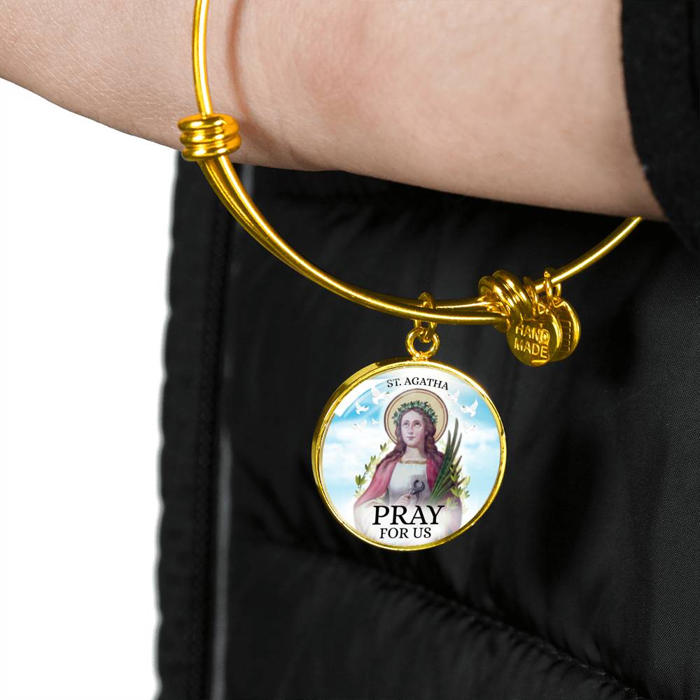 Catholic Saint Agatha Circle Bangle Bracelet Stainless Steel or 18k Gold" - Express Your Love Gifts