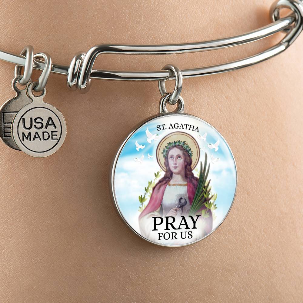 Catholic Saint Agatha Circle Bangle Bracelet Stainless Steel or 18k Gold" - Express Your Love Gifts