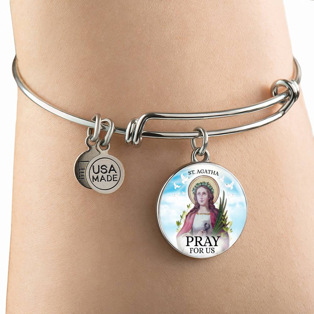 Catholic Saint Agatha Circle Bangle Bracelet Stainless Steel or 18k Gold" - Express Your Love Gifts