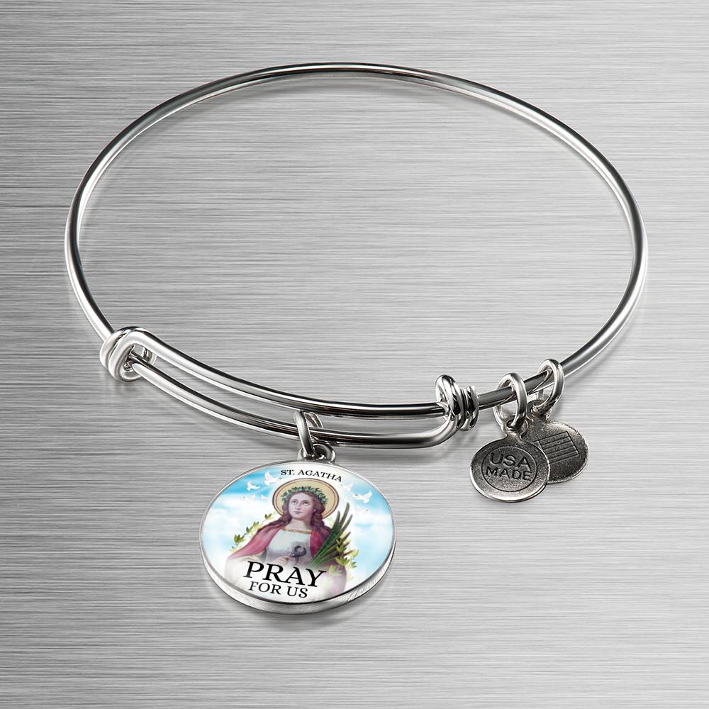 Catholic Saint Agatha Circle Bangle Bracelet Stainless Steel or 18k Gold" - Express Your Love Gifts