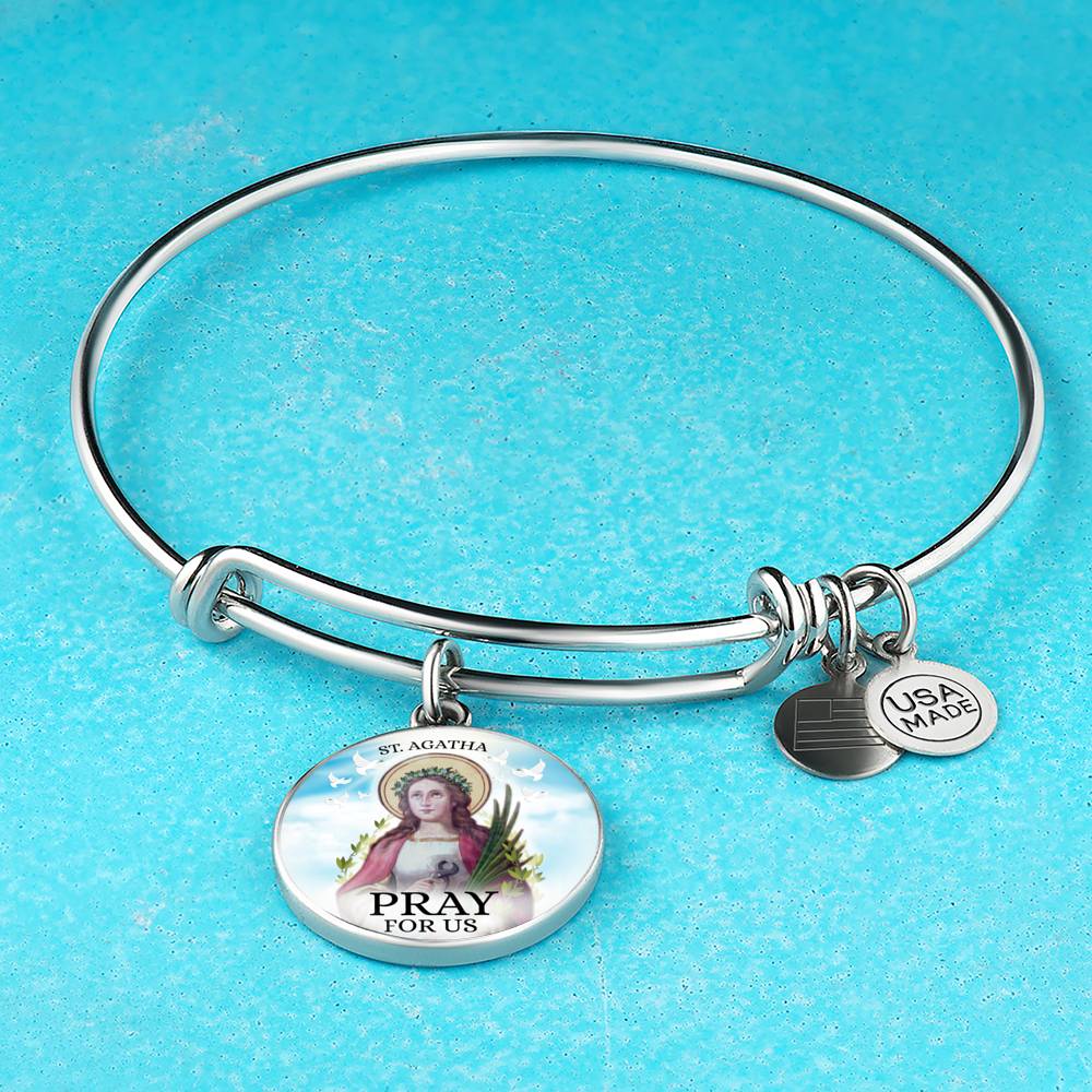 Catholic Saint Agatha Circle Bangle Bracelet Stainless Steel or 18k Gold" - Express Your Love Gifts