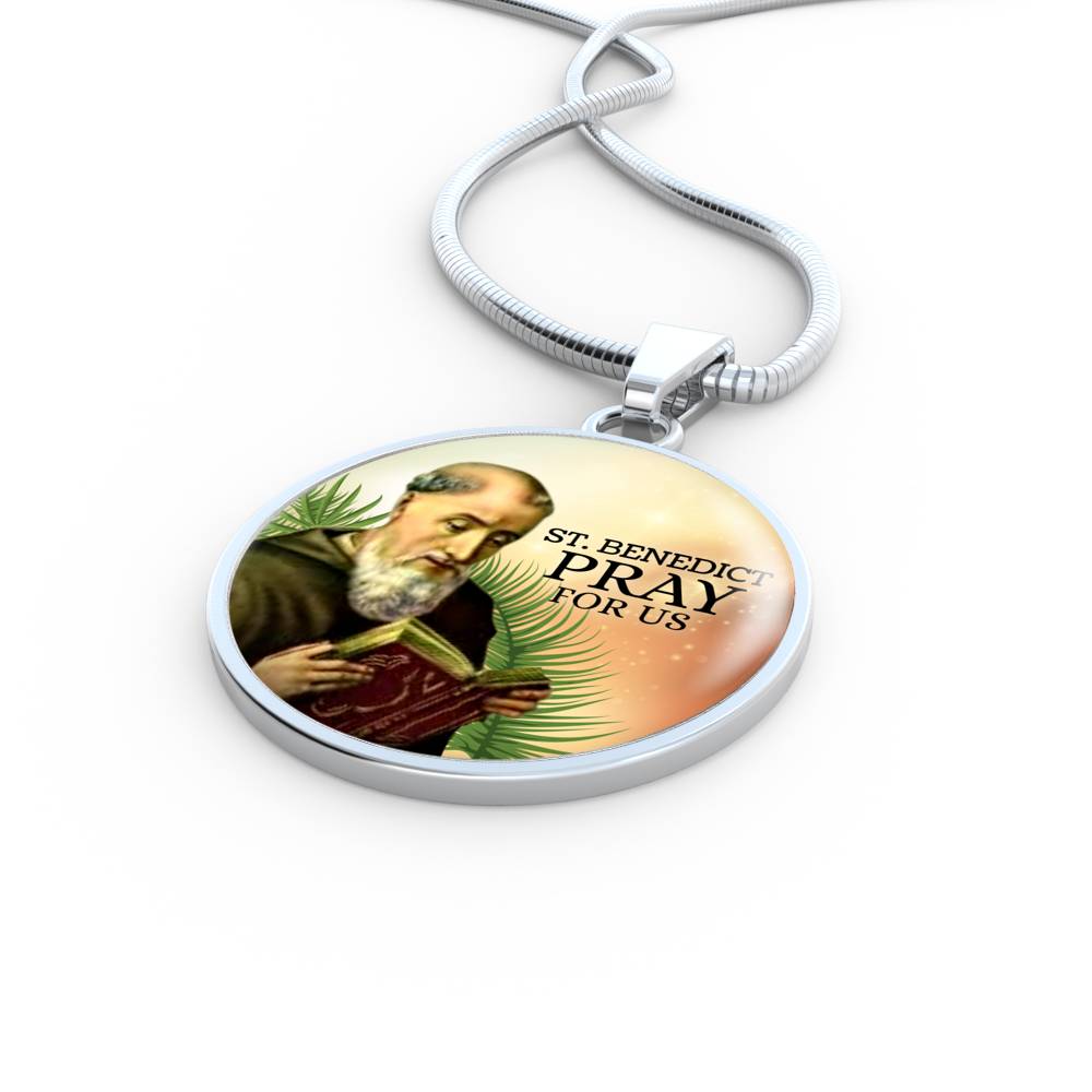 Catholic Saint Benedict Circle Necklace Stainless Steel or 18k Gold 18-22" - Express Your Love Gifts