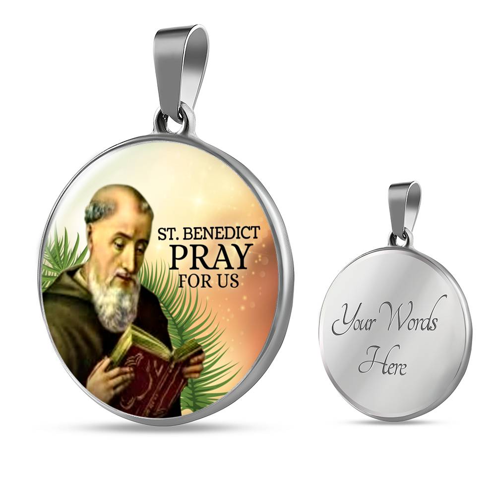 Catholic Saint Benedict Circle Necklace Stainless Steel or 18k Gold 18-22" - Express Your Love Gifts