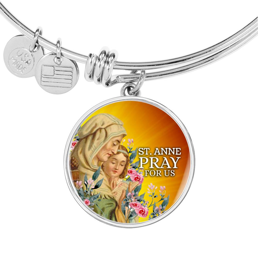 Catholic St. Anne Circle Bangle Bracelet Stainless Steel or 18k Gold" - Express Your Love Gifts