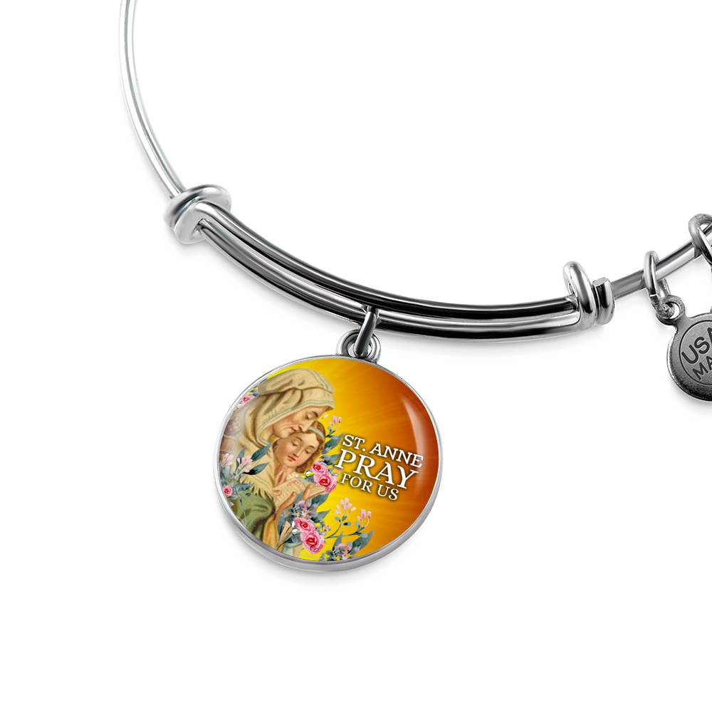 Catholic St. Anne Circle Bangle Bracelet Stainless Steel or 18k Gold" - Express Your Love Gifts