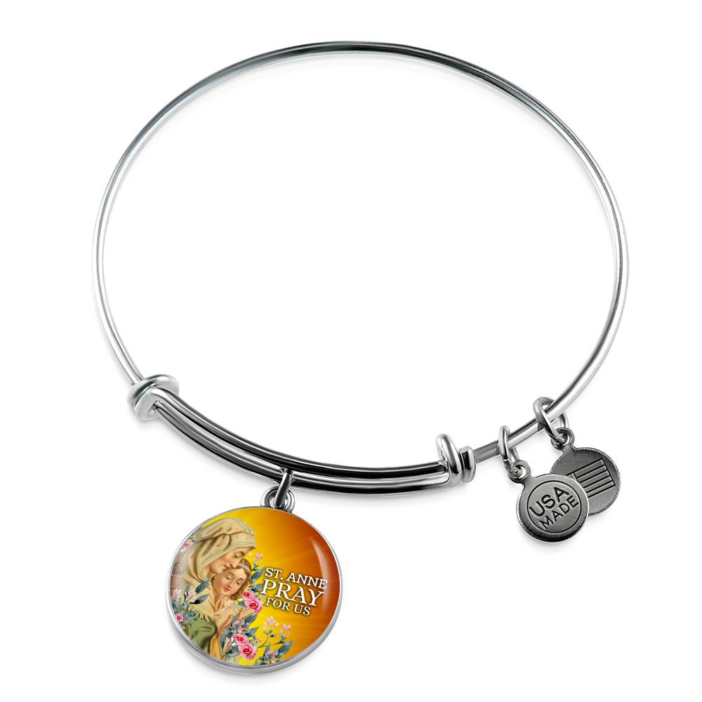 Catholic St. Anne Circle Bangle Bracelet Stainless Steel or 18k Gold" - Express Your Love Gifts