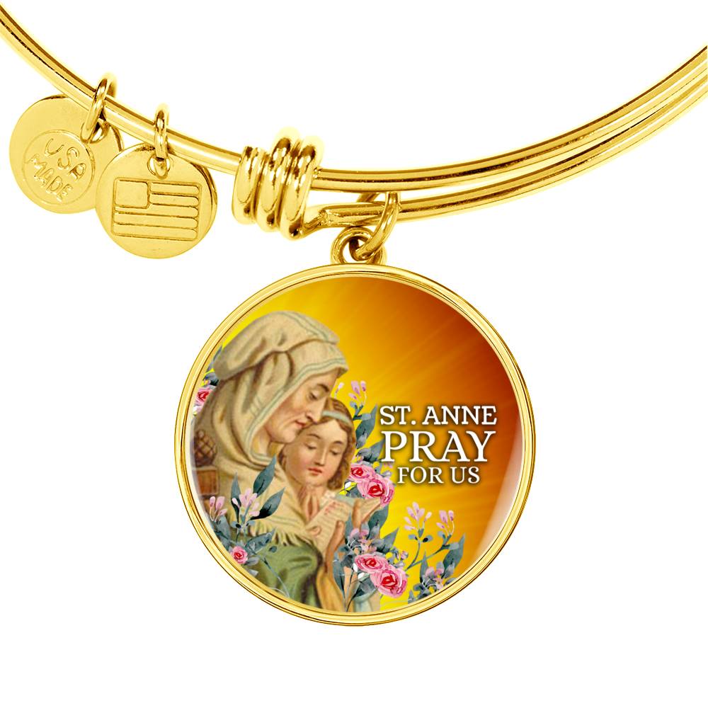 Catholic St. Anne Circle Bangle Bracelet Stainless Steel or 18k Gold" - Express Your Love Gifts
