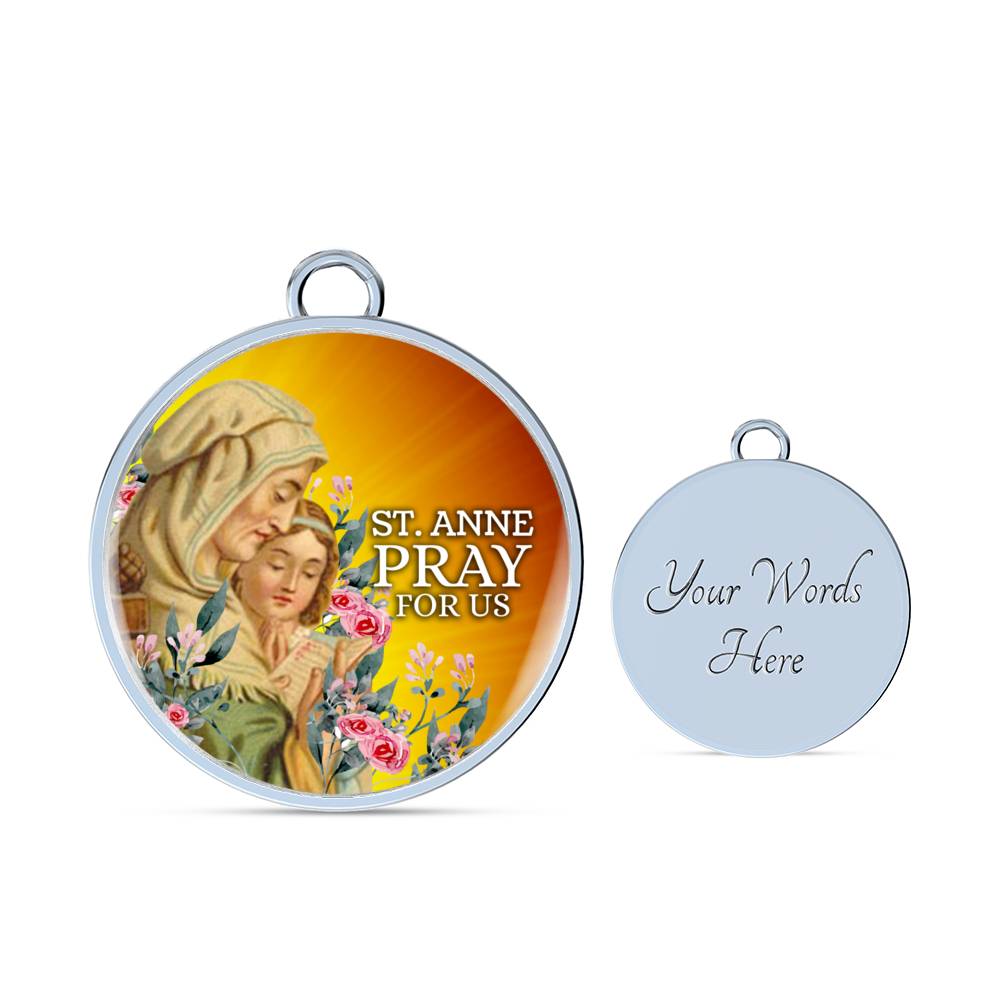 Catholic St. Anne Circle Bangle Bracelet Stainless Steel or 18k Gold" - Express Your Love Gifts