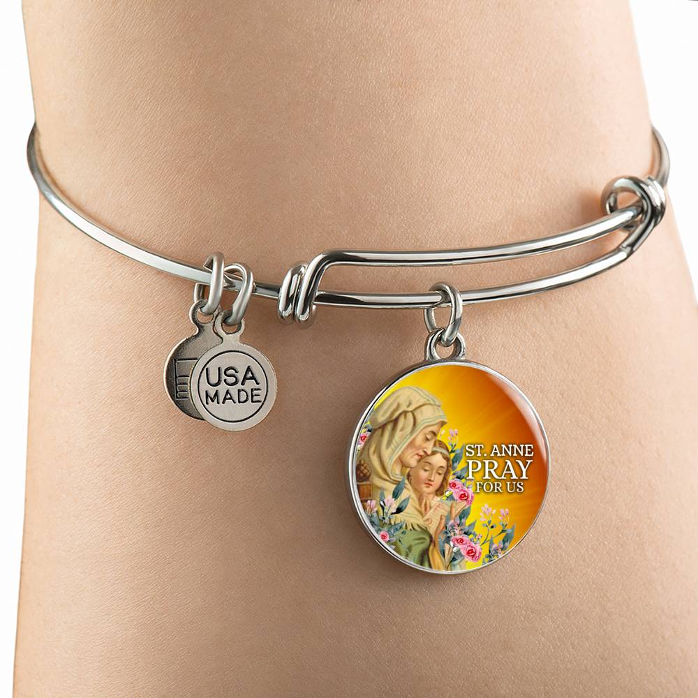 Catholic St. Anne Circle Bangle Bracelet Stainless Steel or 18k Gold" - Express Your Love Gifts