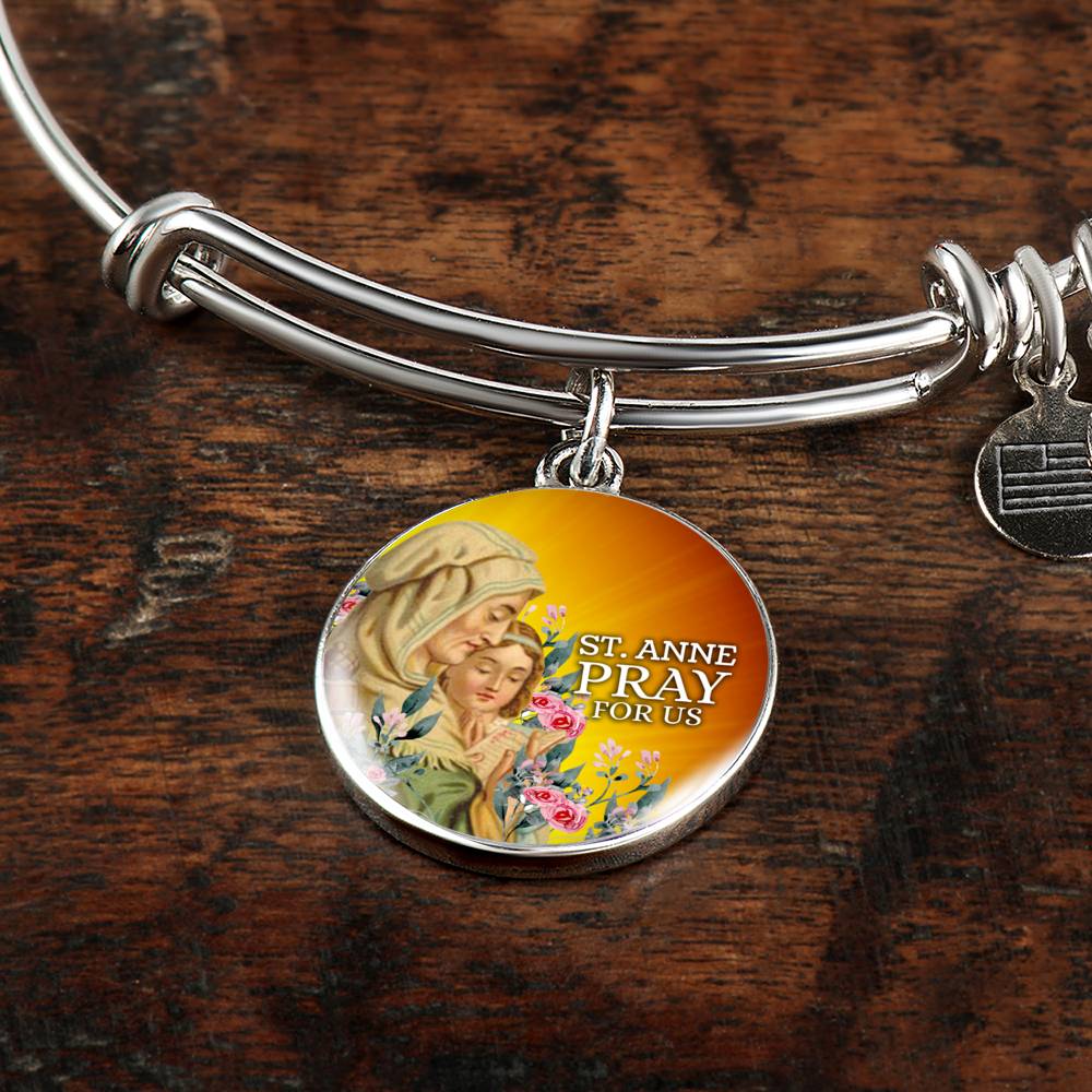Catholic St. Anne Circle Bangle Bracelet Stainless Steel or 18k Gold" - Express Your Love Gifts