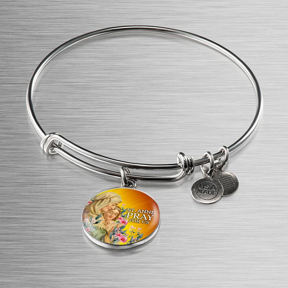Catholic St. Anne Circle Bangle Bracelet Stainless Steel or 18k Gold" - Express Your Love Gifts