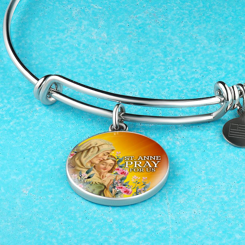 Catholic St. Anne Circle Bangle Bracelet Stainless Steel or 18k Gold" - Express Your Love Gifts
