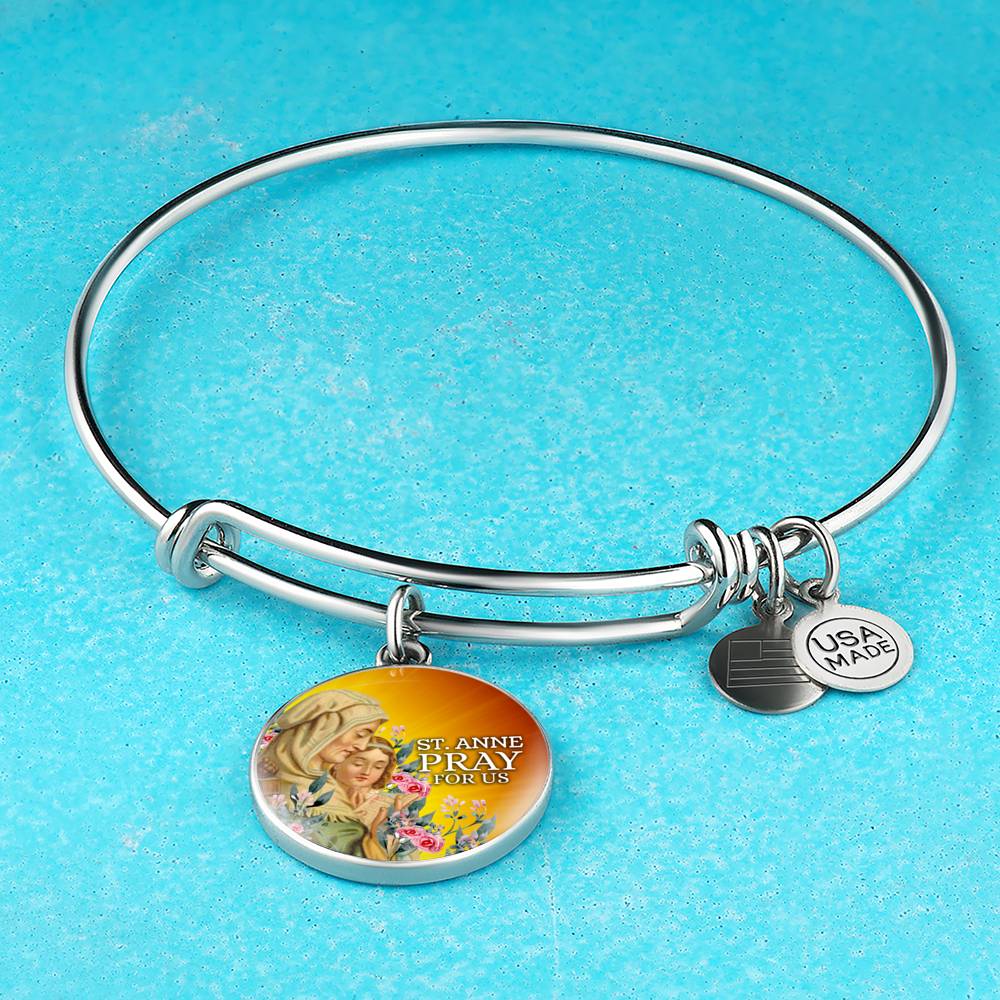 Catholic St. Anne Circle Bangle Bracelet Stainless Steel or 18k Gold" - Express Your Love Gifts
