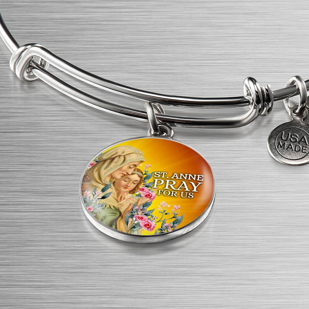 Catholic St. Anne Circle Bangle Bracelet Stainless Steel or 18k Gold" - Express Your Love Gifts