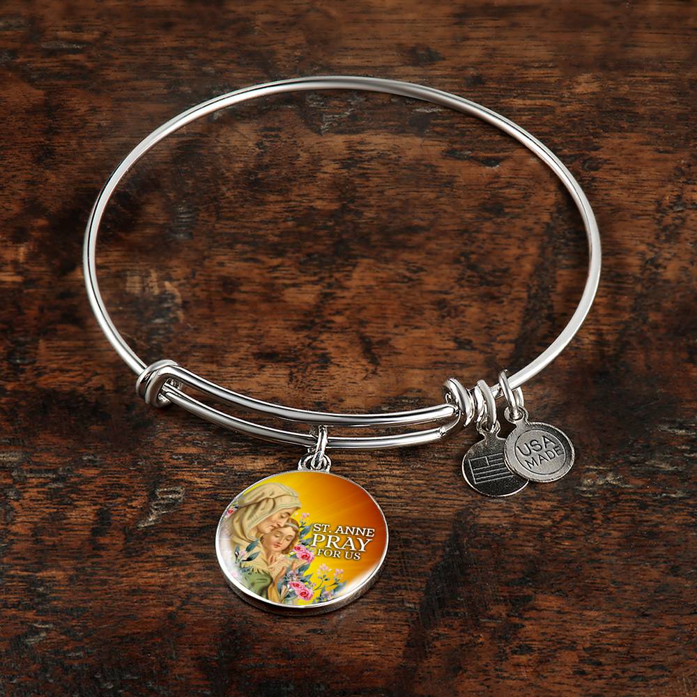 Catholic St. Anne Circle Bangle Bracelet Stainless Steel or 18k Gold" - Express Your Love Gifts
