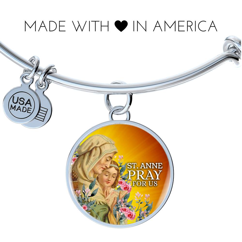 Catholic St. Anne Circle Bangle Bracelet Stainless Steel or 18k Gold" - Express Your Love Gifts
