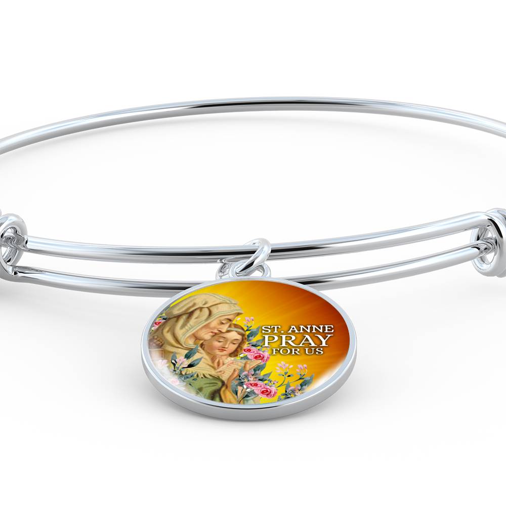 Catholic St. Anne Circle Bangle Bracelet Stainless Steel or 18k Gold" - Express Your Love Gifts