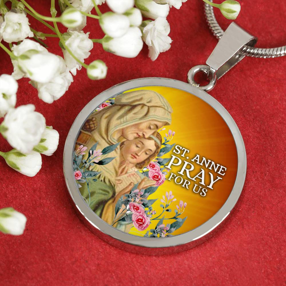 Catholic St. Anne Circle Necklace Stainless Steel or 18k Gold 18-22" - Express Your Love Gifts