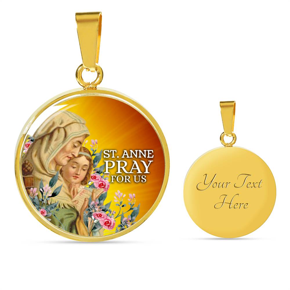 Catholic St. Anne Circle Necklace Stainless Steel or 18k Gold 18-22" - Express Your Love Gifts