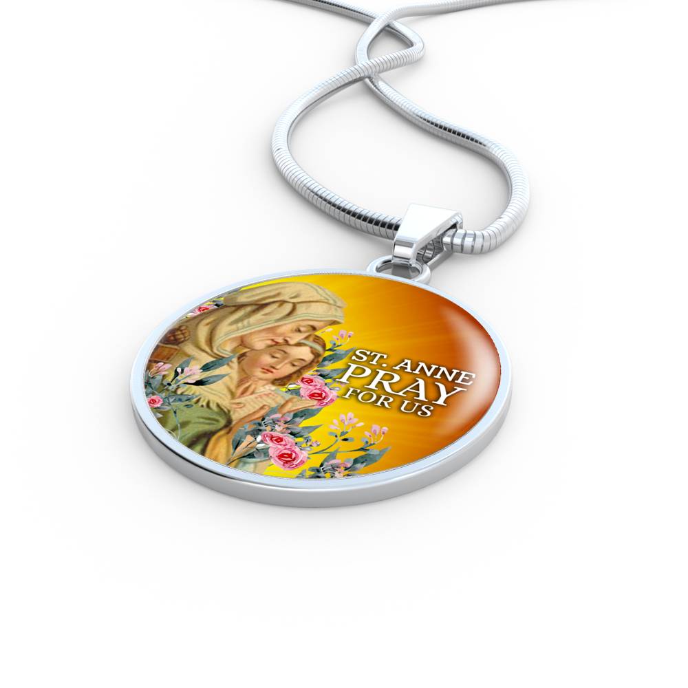 Catholic St. Anne Circle Necklace Stainless Steel or 18k Gold 18-22" - Express Your Love Gifts