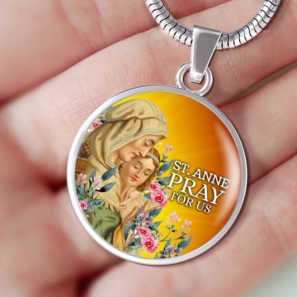 Catholic St. Anne Circle Necklace Stainless Steel or 18k Gold 18-22" - Express Your Love Gifts