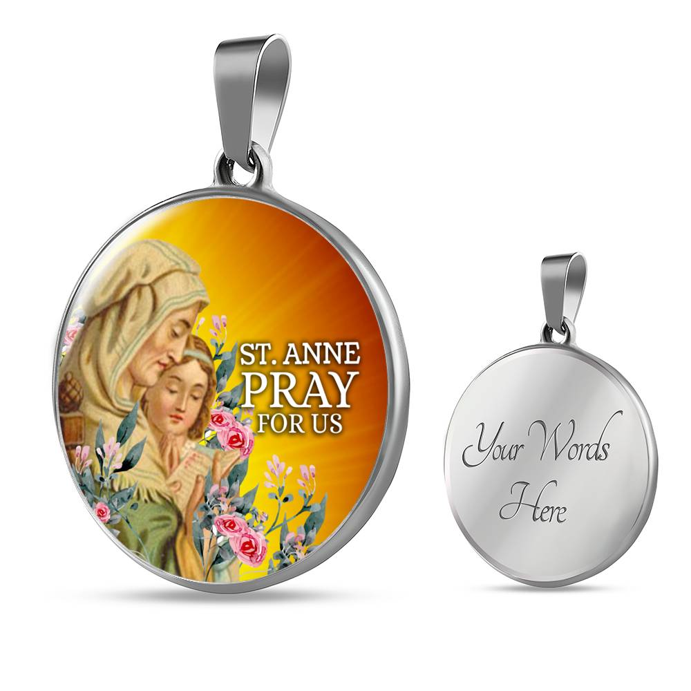Catholic St. Anne Circle Necklace Stainless Steel or 18k Gold 18-22" - Express Your Love Gifts