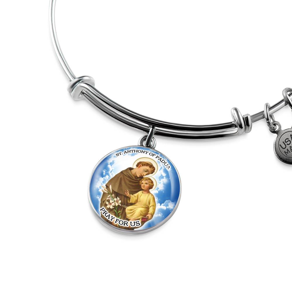 Catholic St. Anthony Circle Bangle Bracelet Stainless Steel or 18k Gold" - Express Your Love Gifts