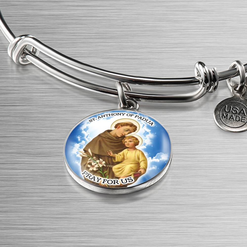 Catholic St. Anthony Circle Bangle Bracelet Stainless Steel or 18k Gold" - Express Your Love Gifts