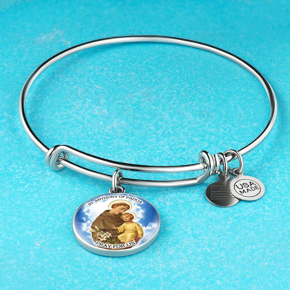 Catholic St. Anthony Circle Bangle Bracelet Stainless Steel or 18k Gold" - Express Your Love Gifts