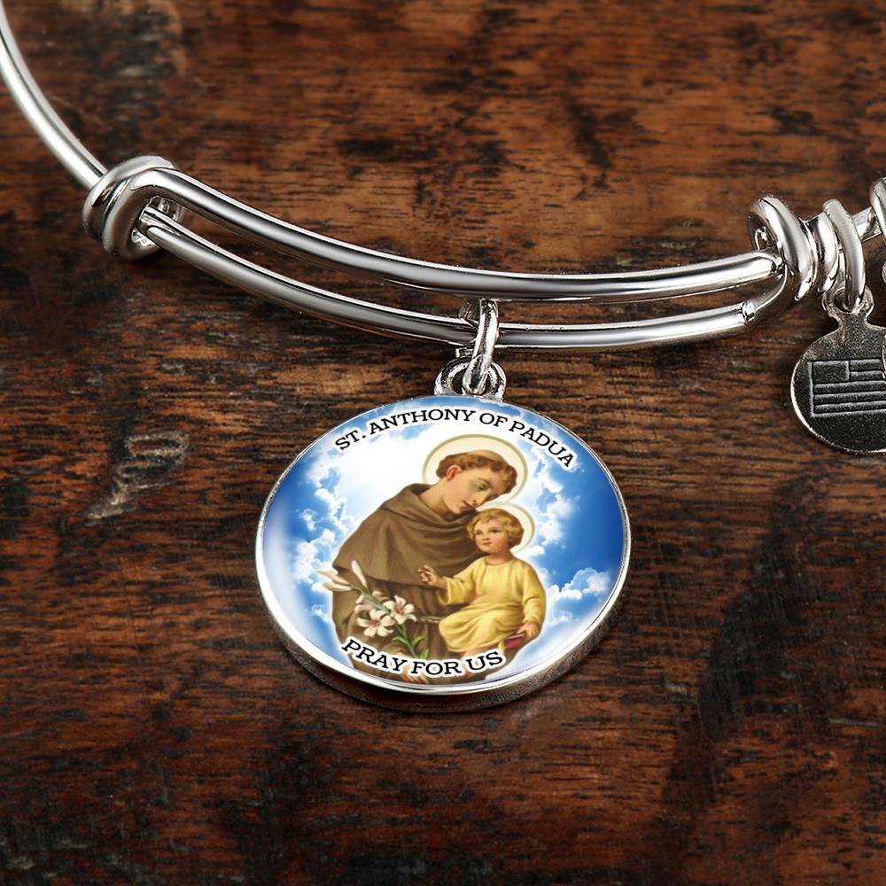 Catholic St. Anthony Circle Bangle Bracelet Stainless Steel or 18k Gold" - Express Your Love Gifts