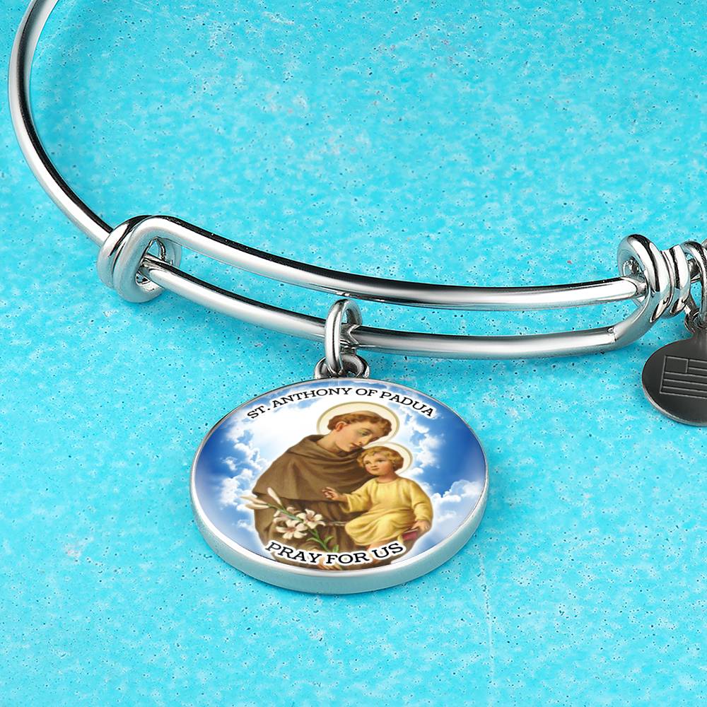 Catholic St. Anthony Circle Bangle Bracelet Stainless Steel or 18k Gold" - Express Your Love Gifts
