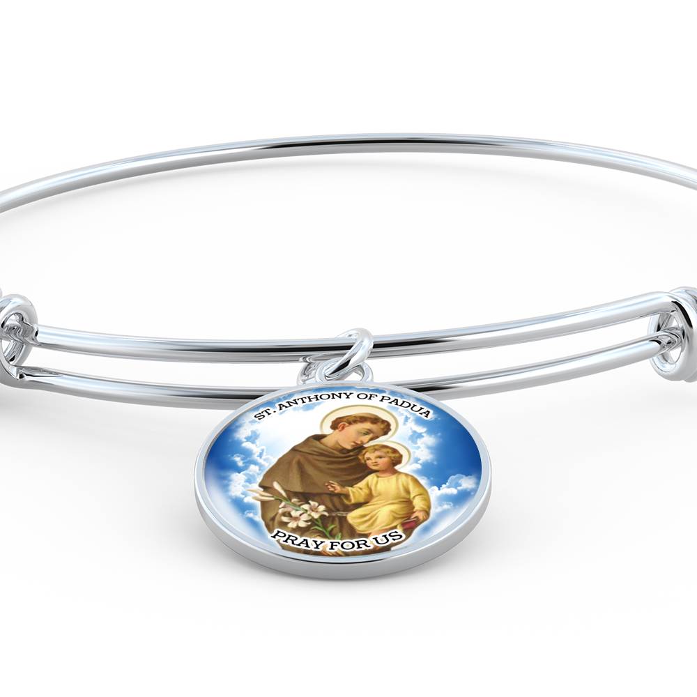 Catholic St. Anthony Circle Bangle Bracelet Stainless Steel or 18k Gold" - Express Your Love Gifts