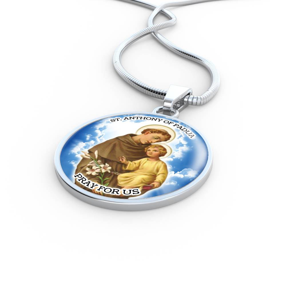 Catholic St. Anthony Circle Necklace Stainless Steel or 18k Gold 18-22" - Express Your Love Gifts
