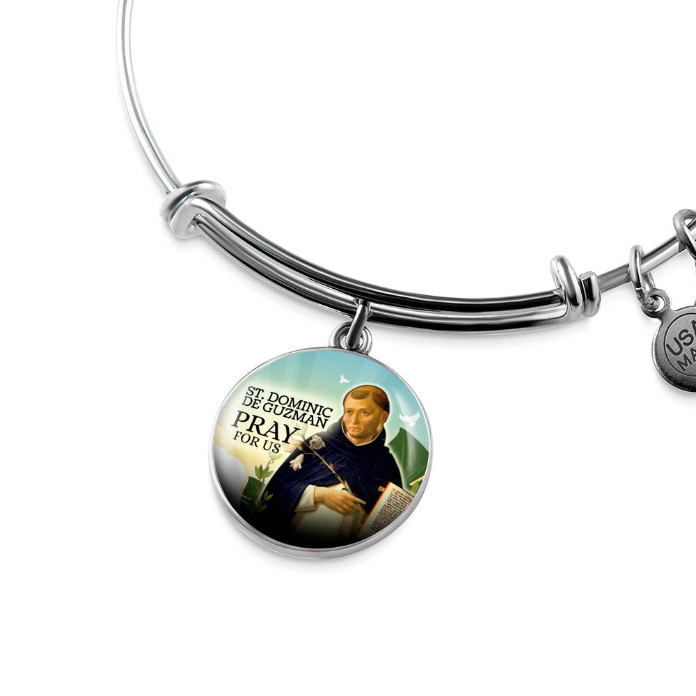 Catholic St. Dominic De Guzman Circle Bangle Bracelet Stainless Steel or 18k Gold" - Express Your Love Gifts