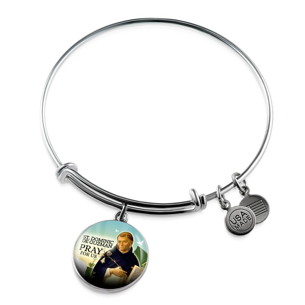 Catholic St. Dominic De Guzman Circle Bangle Bracelet Stainless Steel or 18k Gold" - Express Your Love Gifts