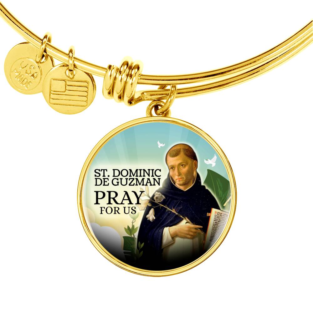 Catholic St. Dominic De Guzman Circle Bangle Bracelet Stainless Steel or 18k Gold" - Express Your Love Gifts