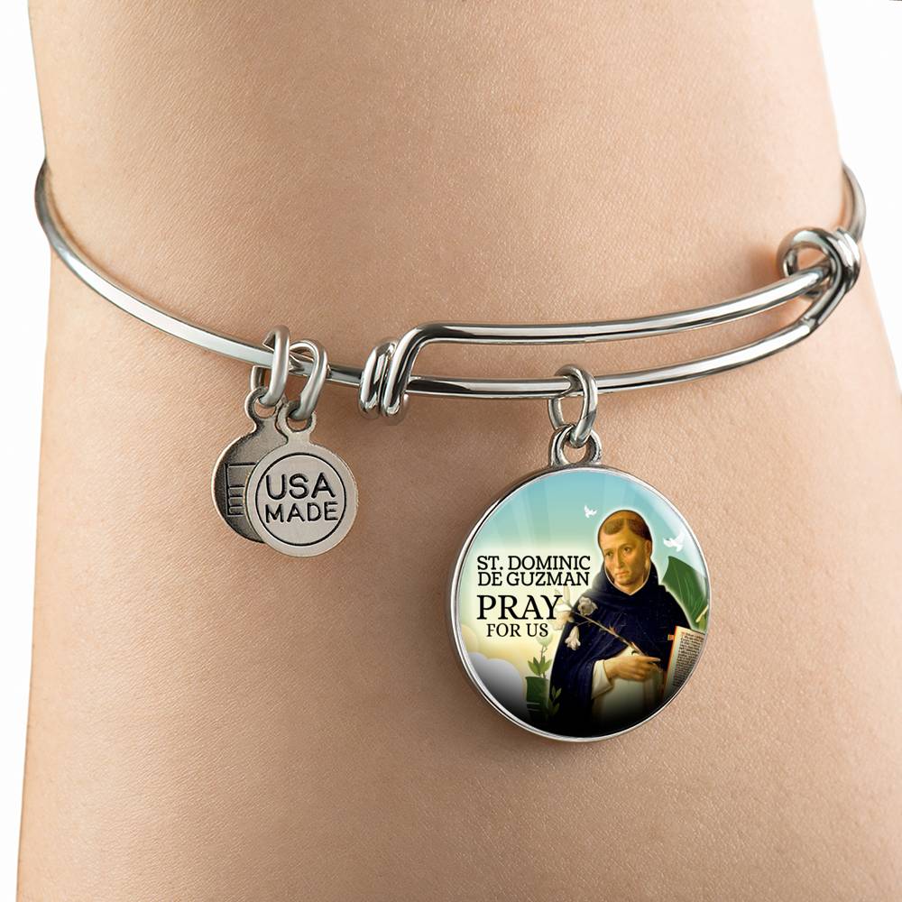 Catholic St. Dominic De Guzman Circle Bangle Bracelet Stainless Steel or 18k Gold" - Express Your Love Gifts