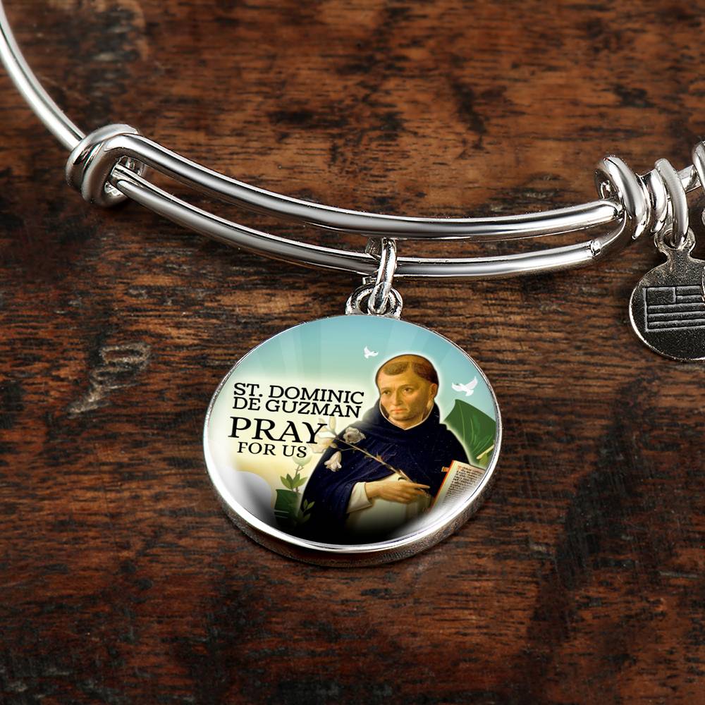 Catholic St. Dominic De Guzman Circle Bangle Bracelet Stainless Steel or 18k Gold" - Express Your Love Gifts