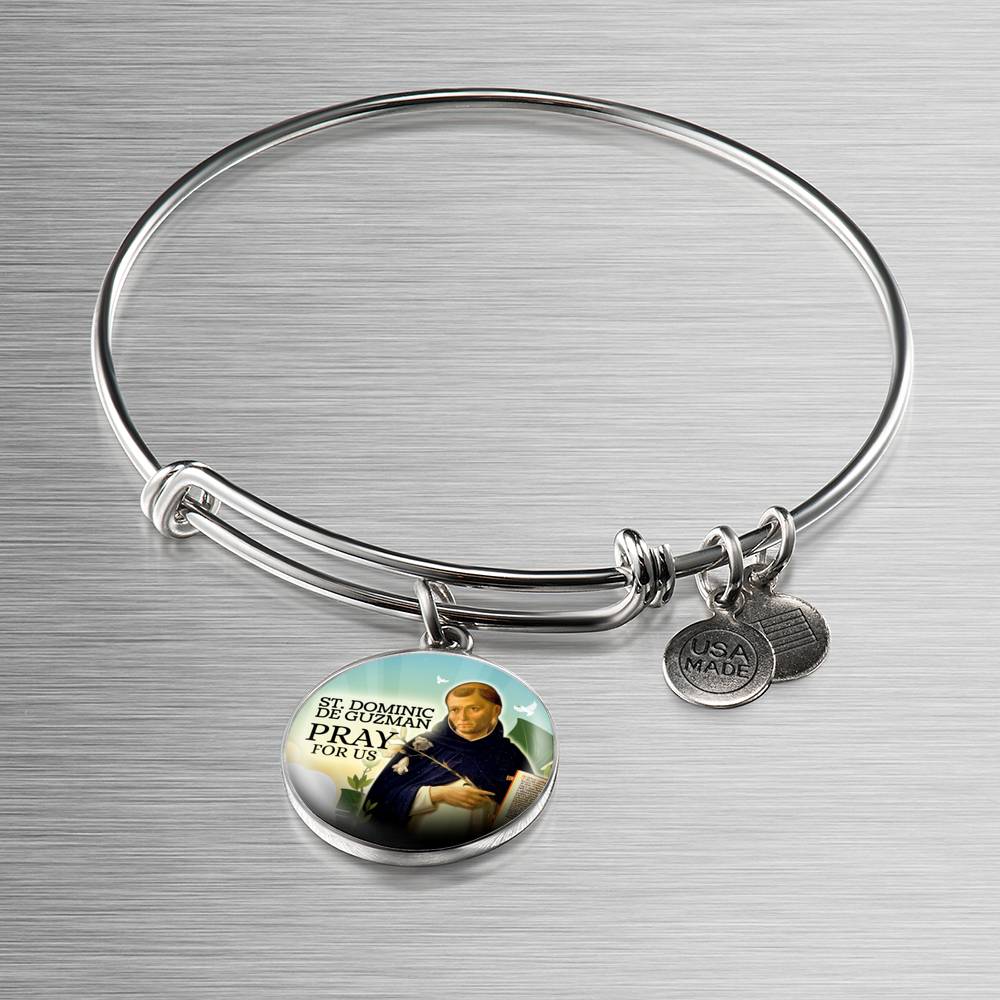 Catholic St. Dominic De Guzman Circle Bangle Bracelet Stainless Steel or 18k Gold" - Express Your Love Gifts