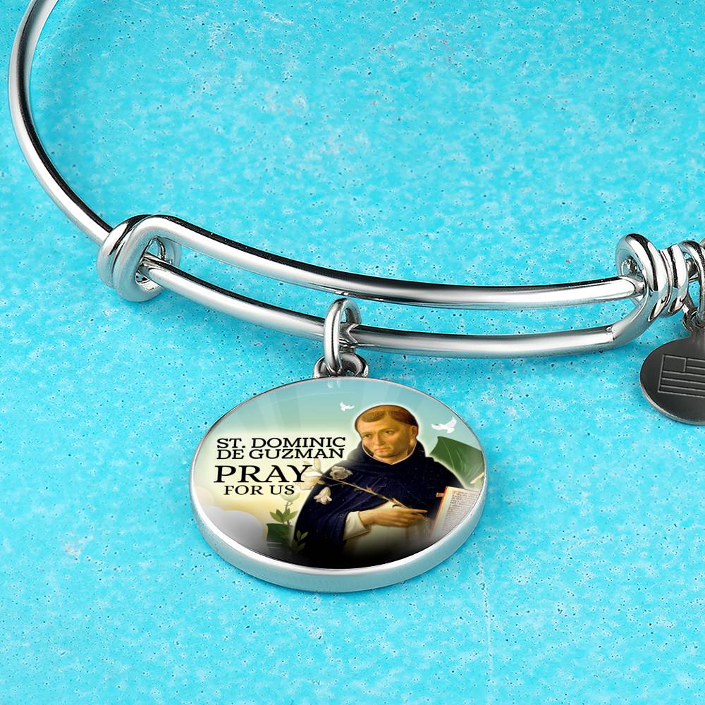 Catholic St. Dominic De Guzman Circle Bangle Bracelet Stainless Steel or 18k Gold" - Express Your Love Gifts