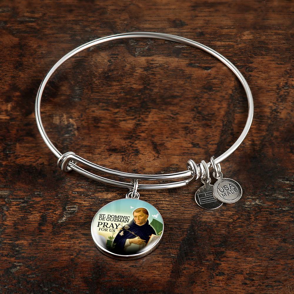 Catholic St. Dominic De Guzman Circle Bangle Bracelet Stainless Steel or 18k Gold" - Express Your Love Gifts