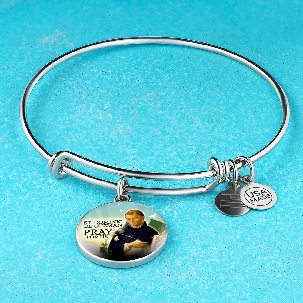 Catholic St. Dominic De Guzman Circle Bangle Bracelet Stainless Steel or 18k Gold" - Express Your Love Gifts