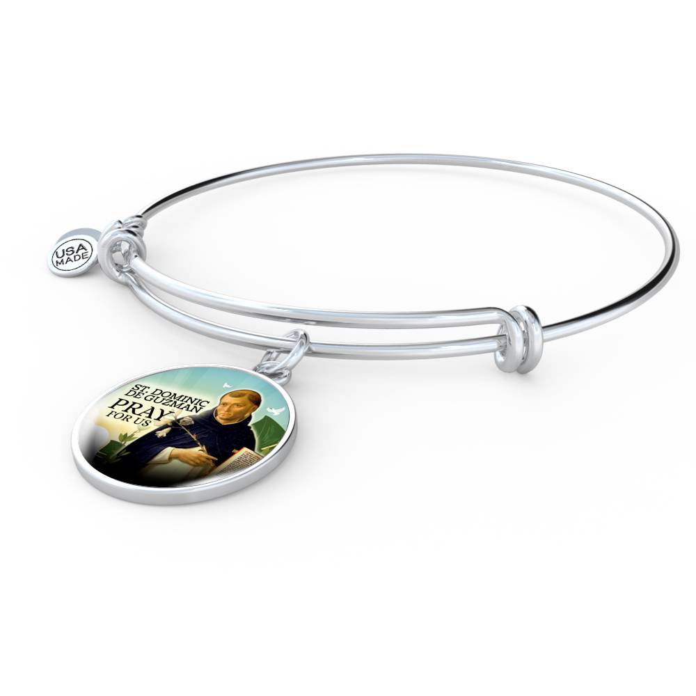 Catholic St. Dominic De Guzman Circle Bangle Bracelet Stainless Steel or 18k Gold" - Express Your Love Gifts