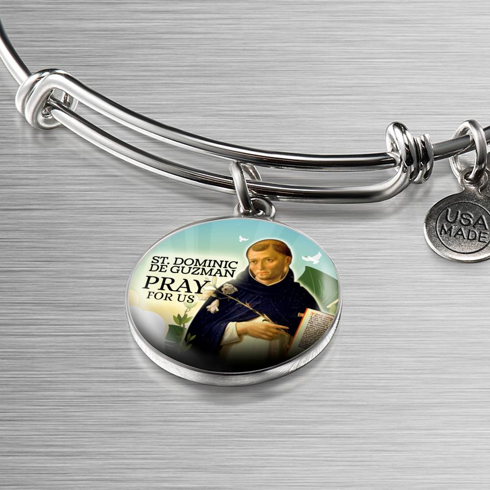 Catholic St. Dominic De Guzman Circle Bangle Bracelet Stainless Steel or 18k Gold" - Express Your Love Gifts