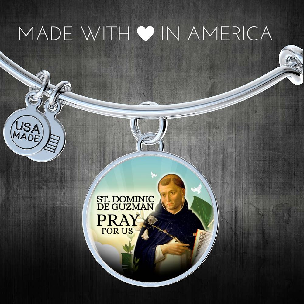 Catholic St. Dominic De Guzman Circle Bangle Bracelet Stainless Steel or 18k Gold" - Express Your Love Gifts