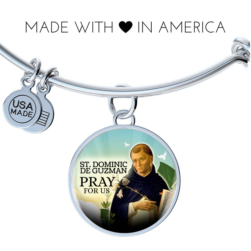 Catholic St. Dominic De Guzman Circle Bangle Bracelet Stainless Steel or 18k Gold" - Express Your Love Gifts